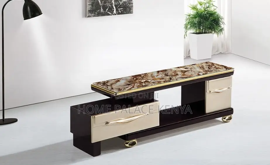 Tv Stand: Marble Extending Contemporary Media Unit