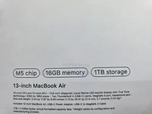New Laptop Apple MacBook Air 16GB Apple M5 SSD 1T