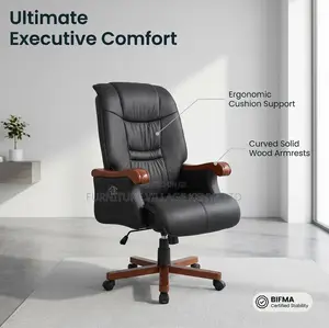 Executive Leathered Chair With Wooden Handrest