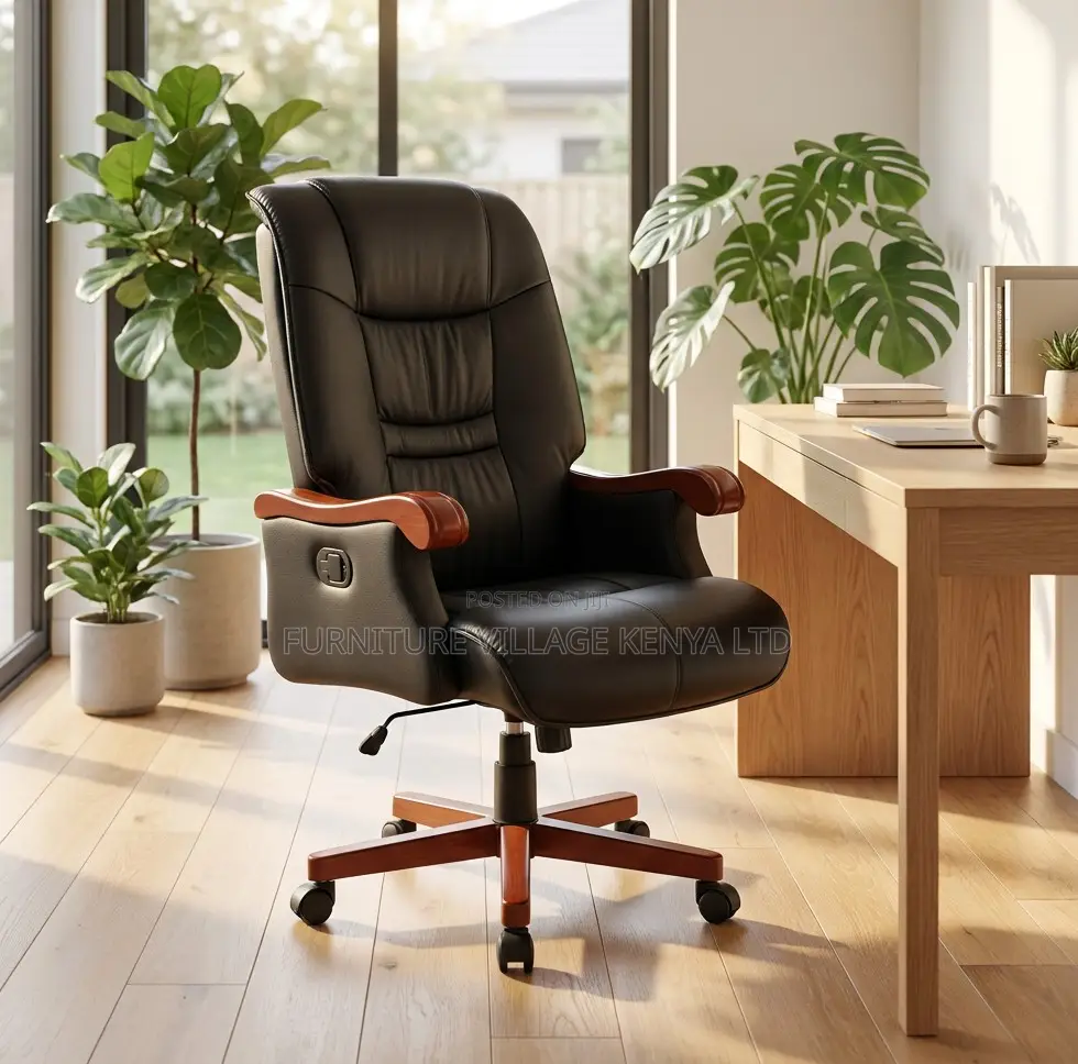 Executive Leathered Chair With Wooden Handrest