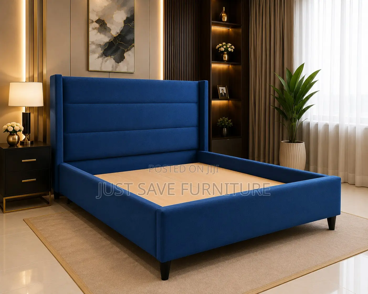 5x6 Modern Blue Upholstered Bed | Premium Velvet Bed Frame