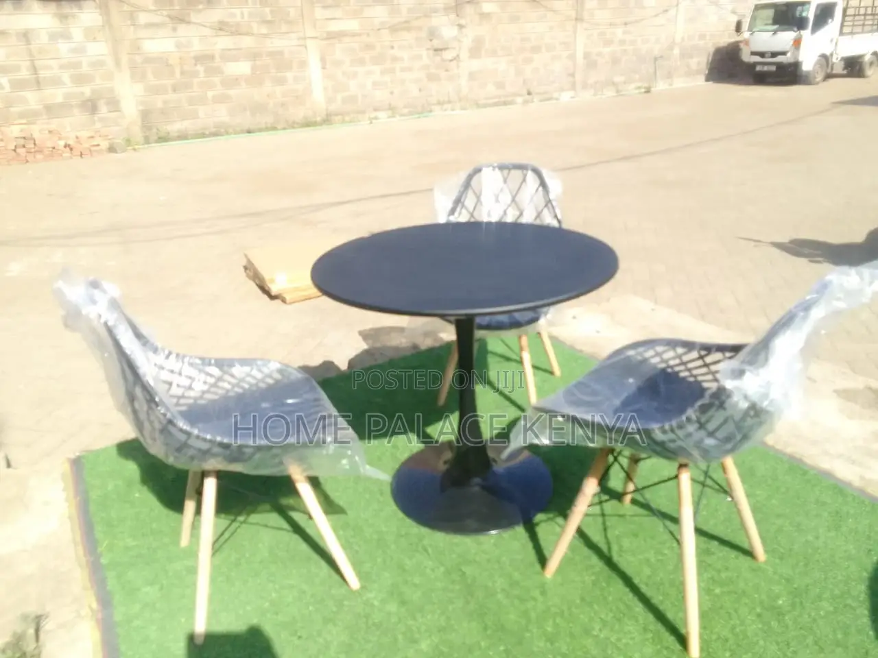 Balcony Set: Round Table Set With Mesh Back Eames Chairs