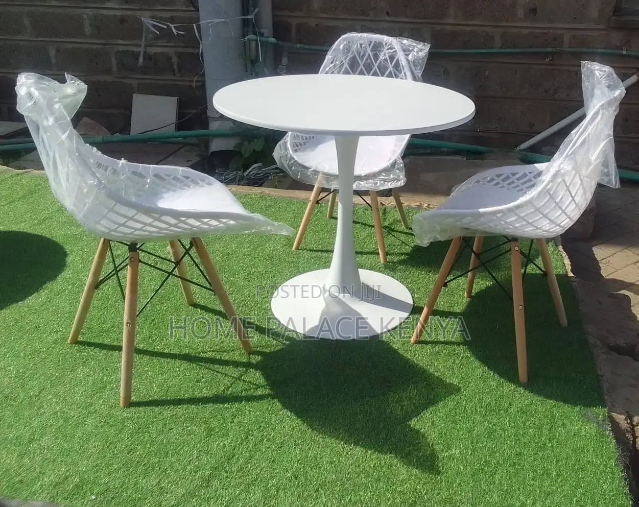 Balcony Set: Round Table Set With Mesh Back Eames Chairs