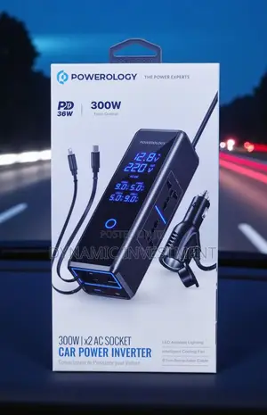 Powerology 300w Car Power Inverter 33w Pd With Retractable Cables