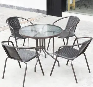 Outdoor Set: 4 Seater Dining Set With Ripple Water Effect Table Top