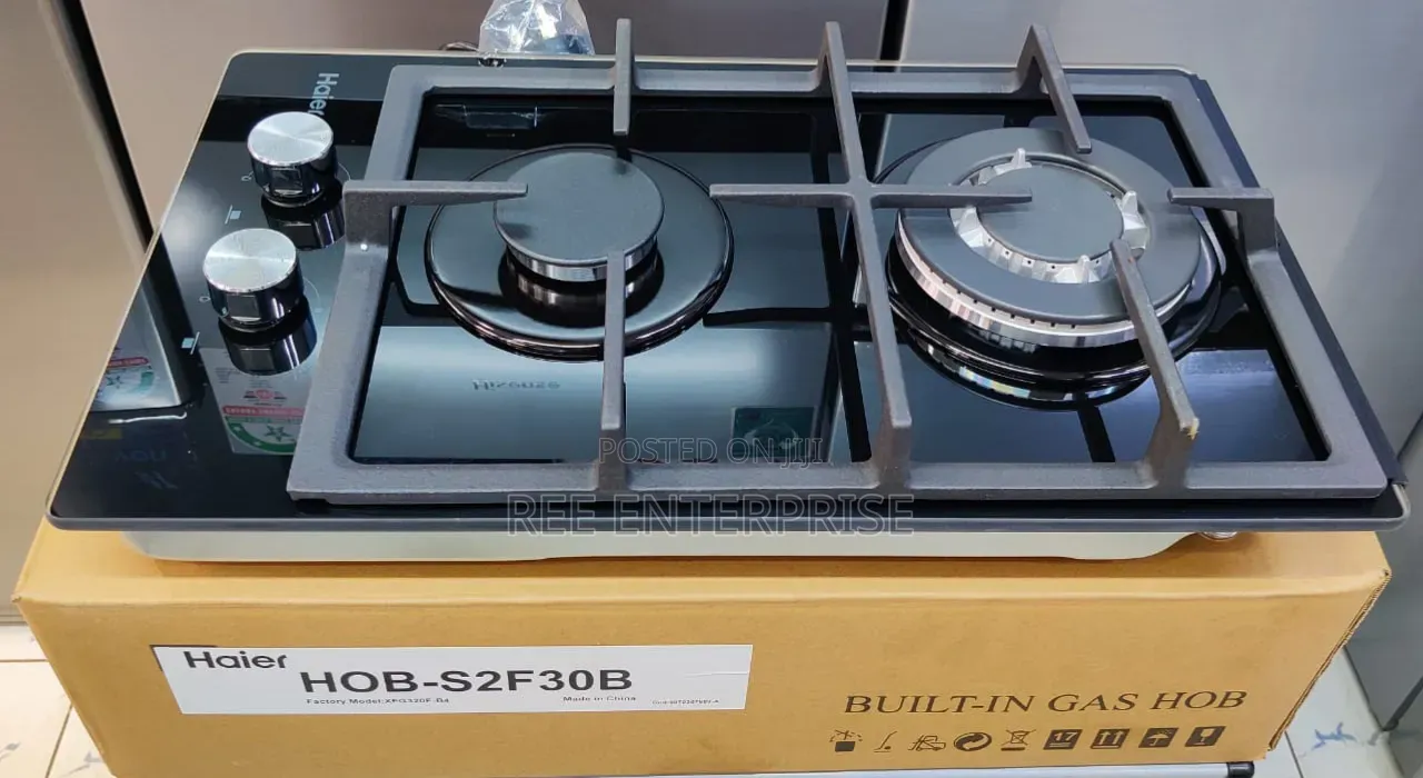 *Haier 2-Burner Built-in Cooker – Black Glass (Hob-S2f30bt) |