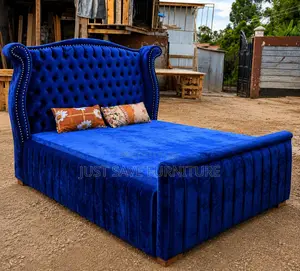 5x6 Luxury Wingback Upholstered Bed | Royal Blue Velvet Bed Frame