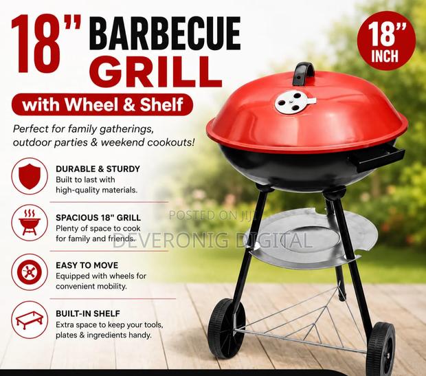 18" Barbecue Grill With Wheels and Shelf - main view