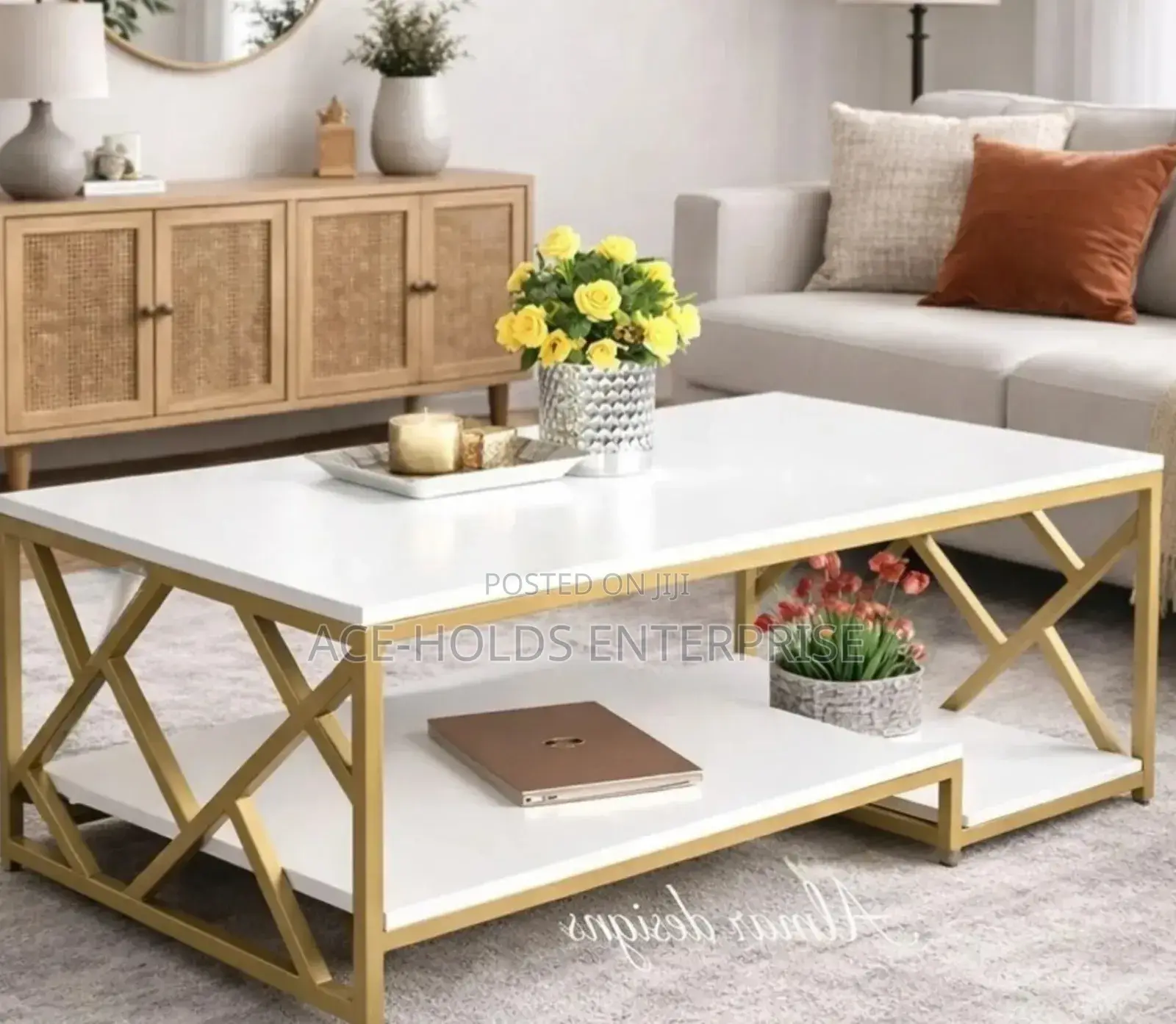 Zippy Elegant Durable MDF Coffee Table - Golden Frame