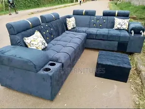 Navy Blue L-Shaped 7 Seater Sofa