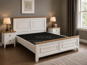 5x6 White Solid Wooden Bed With 2 Bedside Cabinets