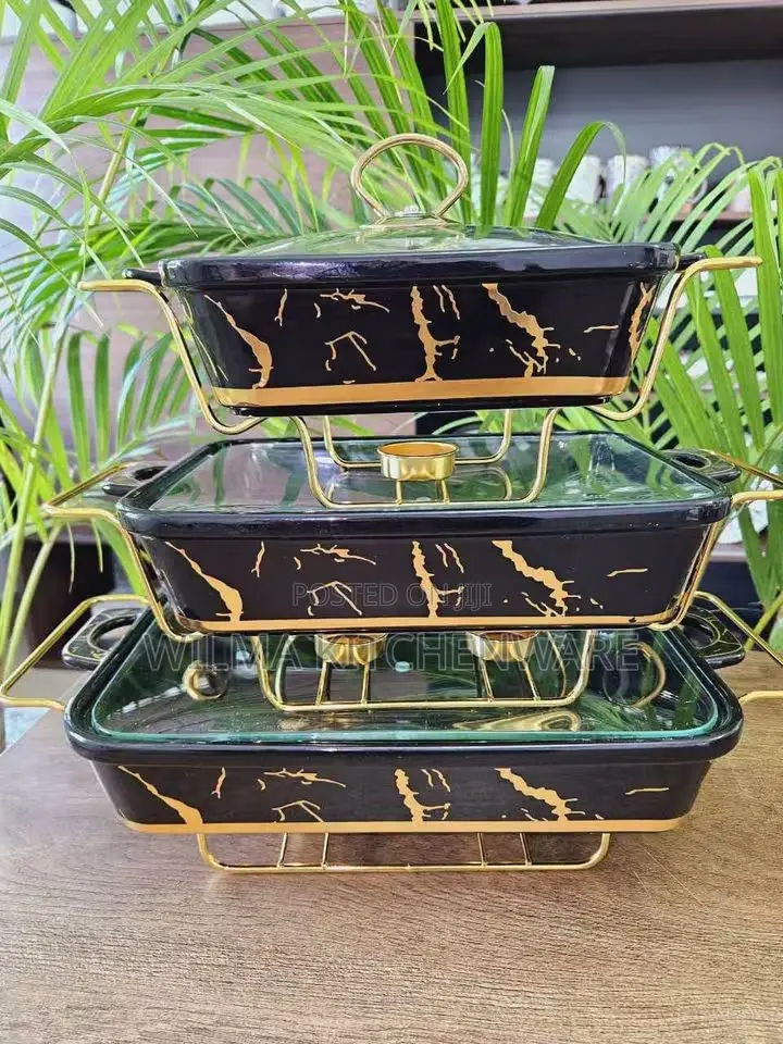 3-Piece Ceramic Chafing Dish Food Warmer Set