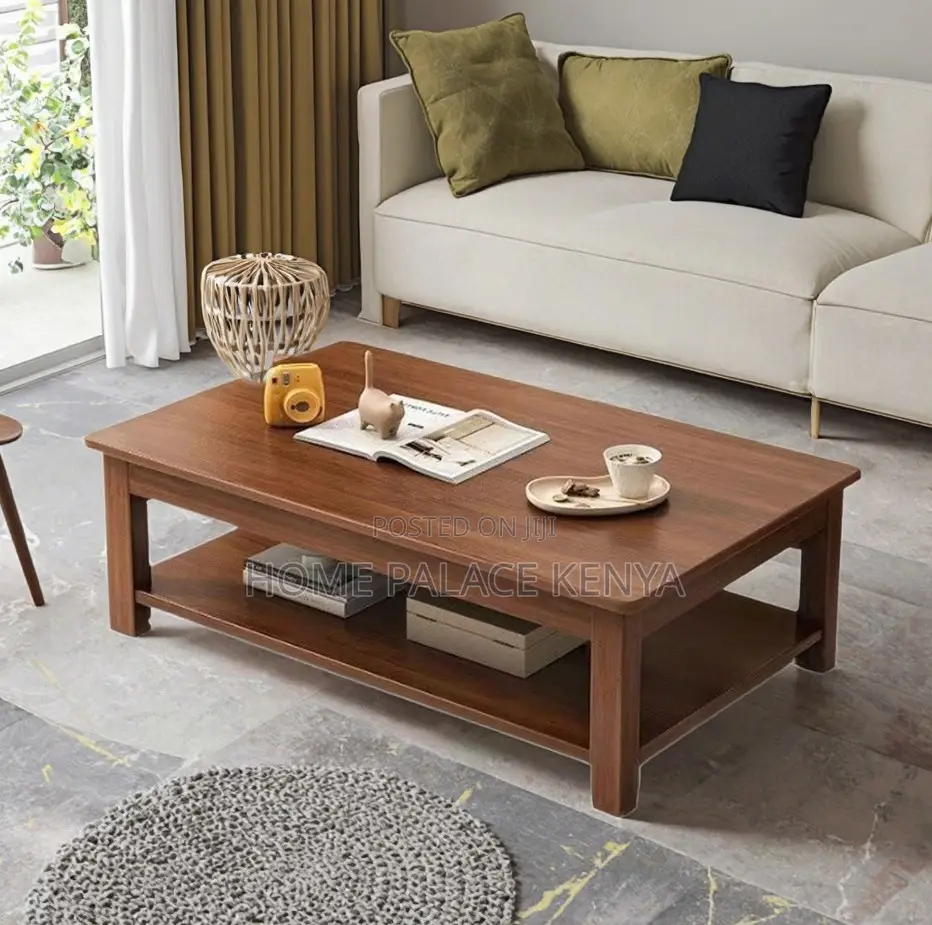Coffee Table: Walnut Brown MDF Top Table With Bottom Storage