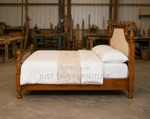 5x6 Solid Mahogany Wooden Bed | Upholstered Headboard Footboard