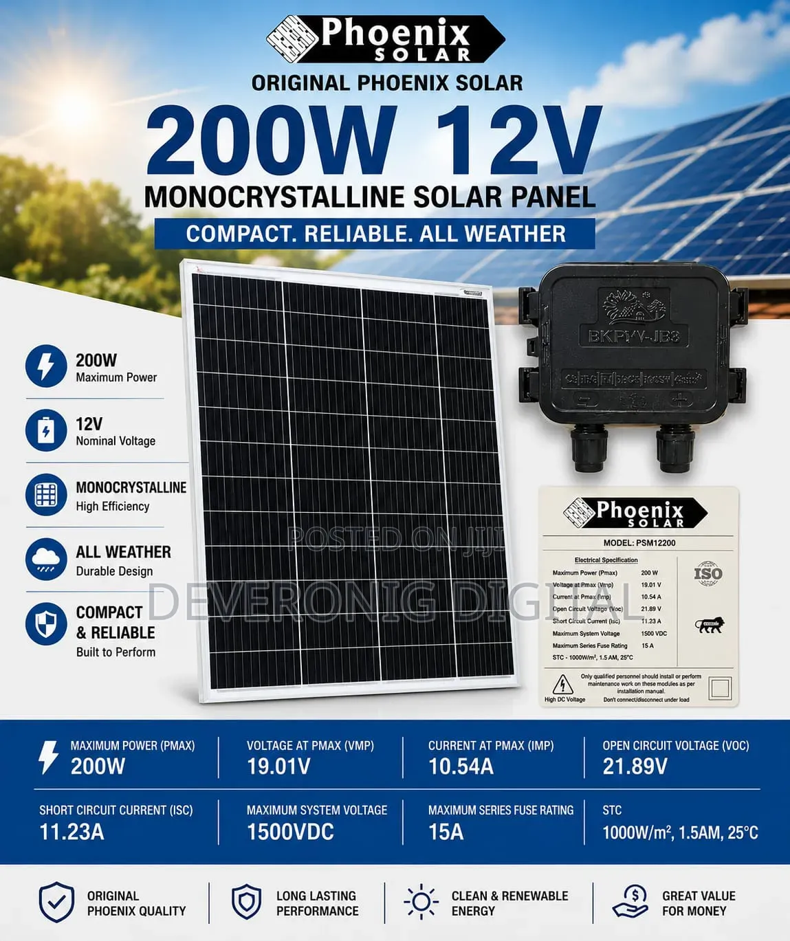 Phoenix Solar 200w 12v Solar Panel
