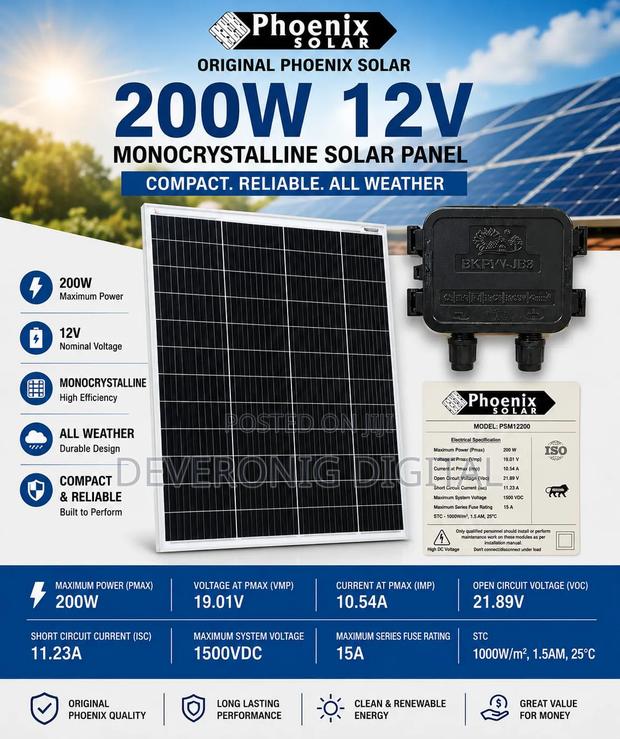 Phoenix Solar 200w 12v Solar Panel