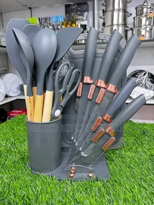 Dark Grey 19pieces Generic Silicone Kitchen Utensil and Knife Set.