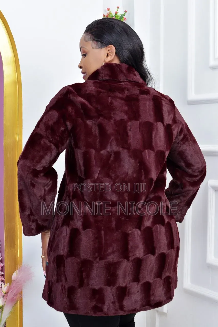 Elegant Burgundy Turkey Fur Trenchcoat