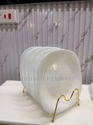 6-Piece White Square Opal Glass/Ceramic Dinner Plates Set