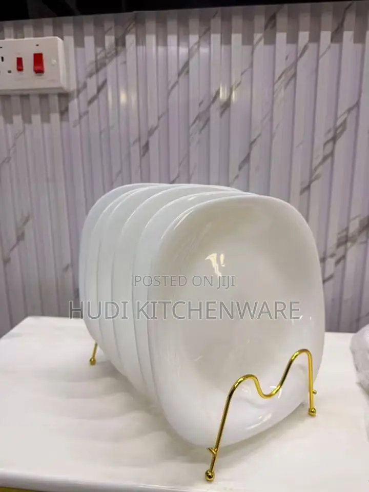 6-Piece White Square Opal Glass/Ceramic Dinner Plates Set