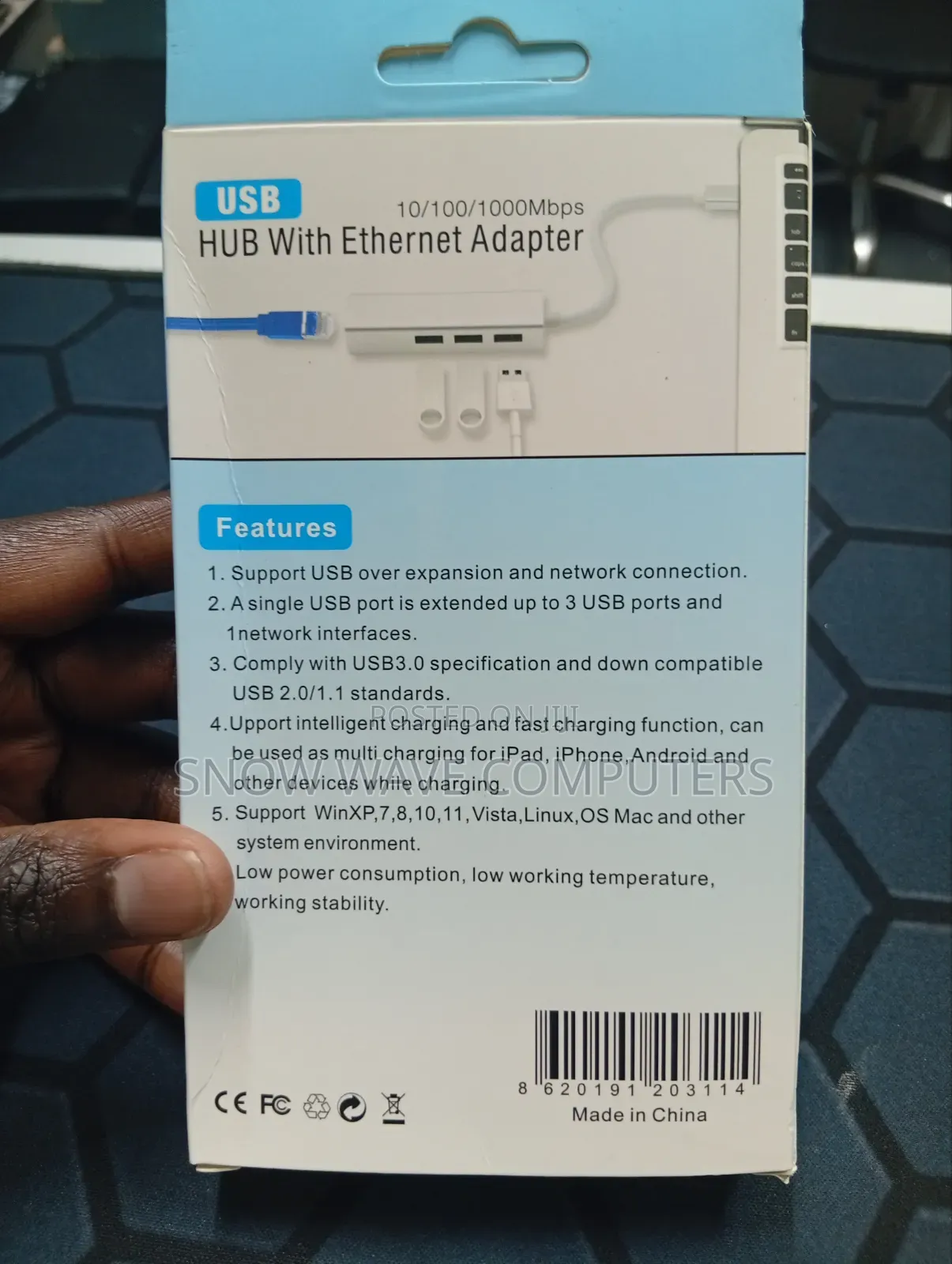 Usb 3.0 3 Port Hub With Gigabit Ethernet Adapter