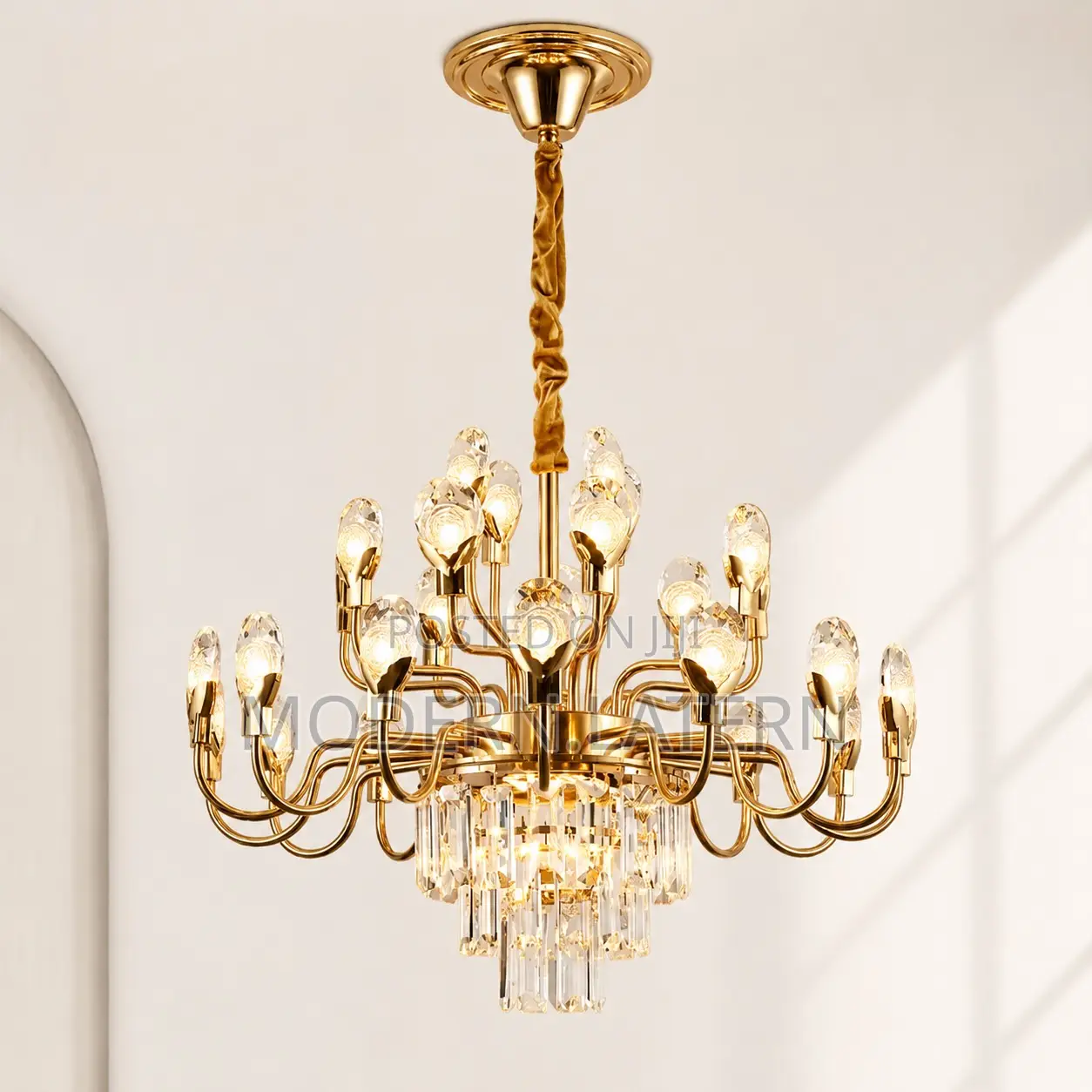 Modern Latern Crystal Gold Chandelier – 550mm Luxury Ceiling Light