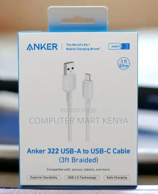 Anker 322 Usb-a to Usb-C Cable (3ft Braided) White