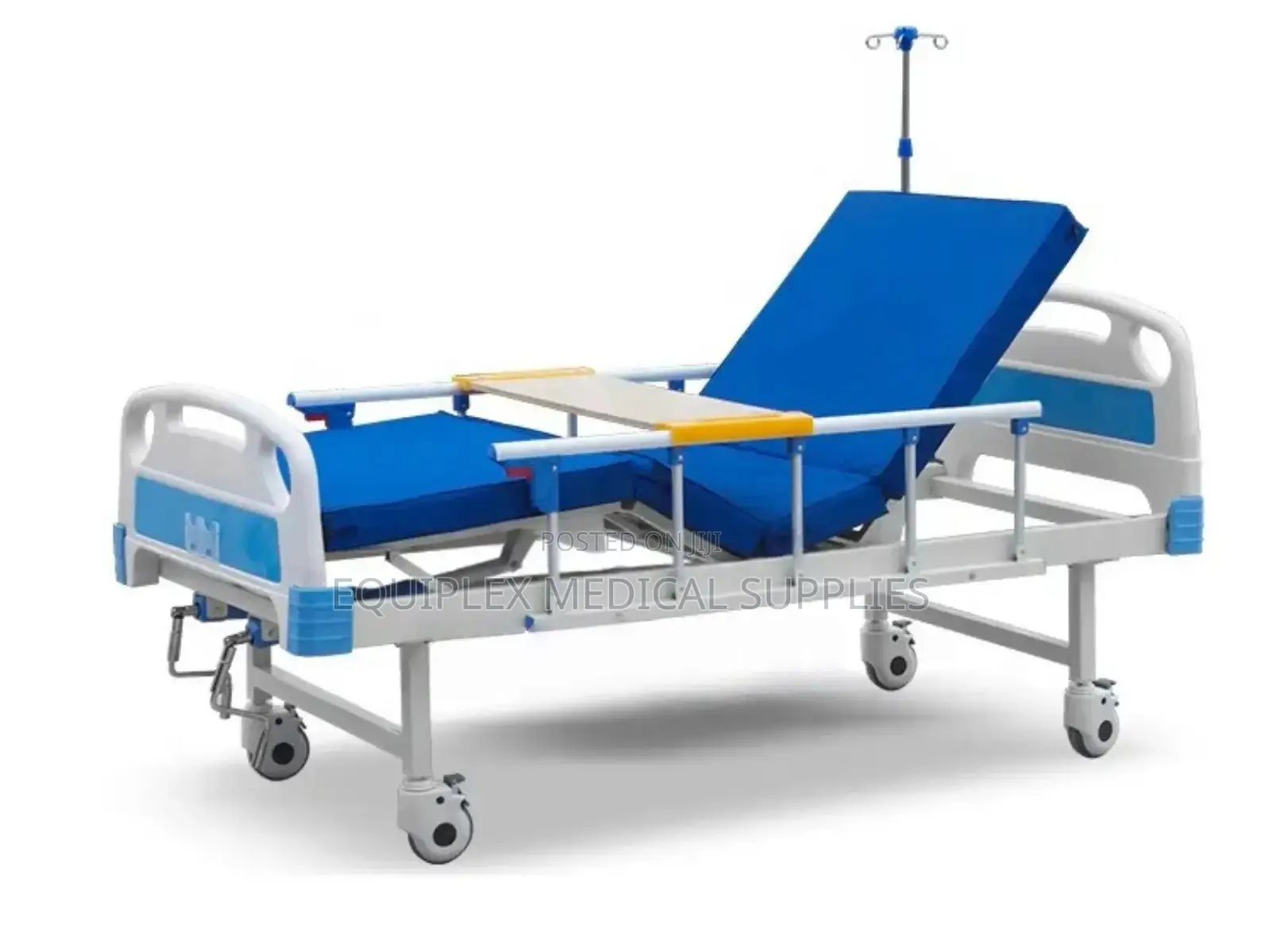 2-Crank Hospital Bed, Iv Pole + Overbed Feeding Table