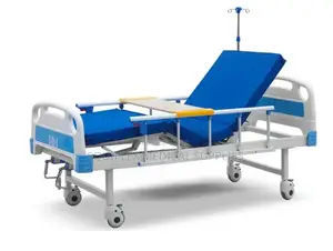 2-Crank Hospital Bed, Iv Pole + Overbed Feeding Table