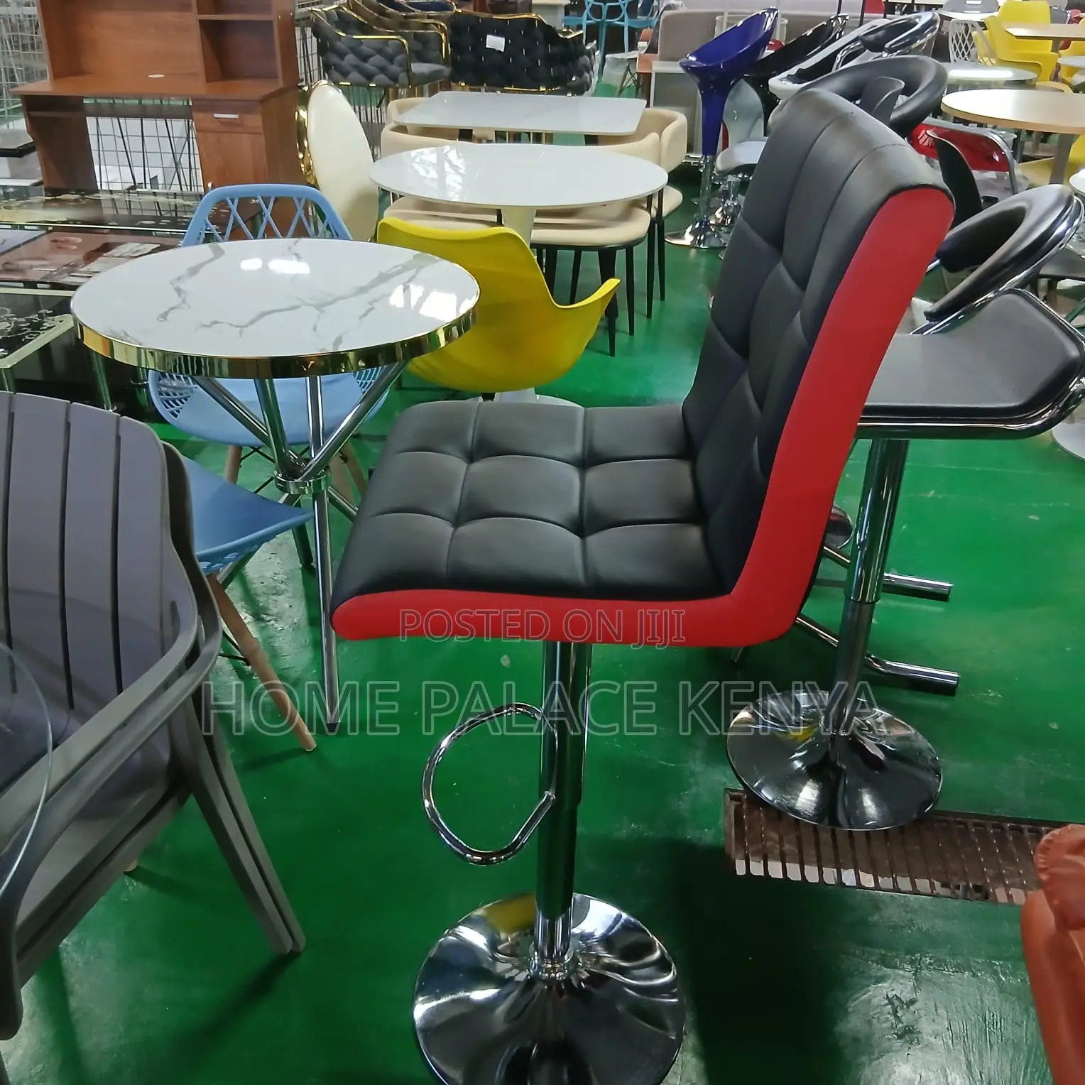 Bar Stool: Black and Red High Back Bar Stool