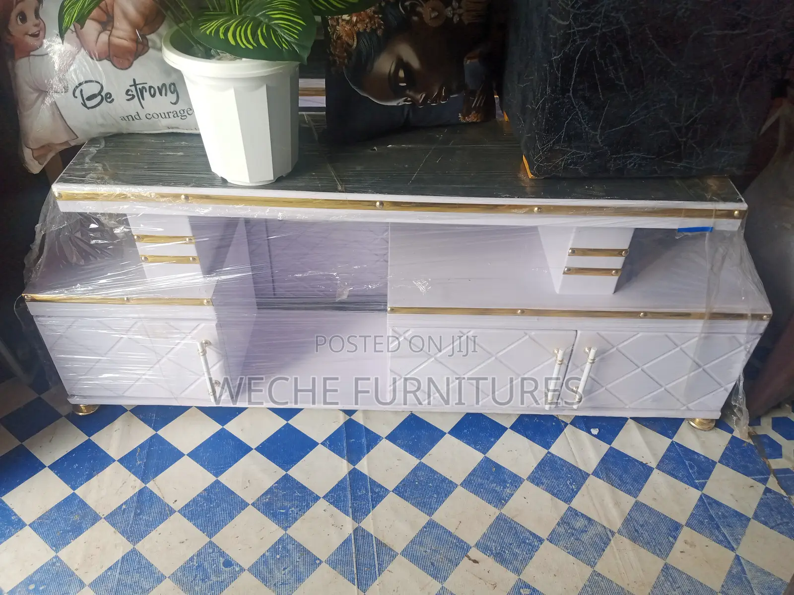 Gold White Marble Tv Stand