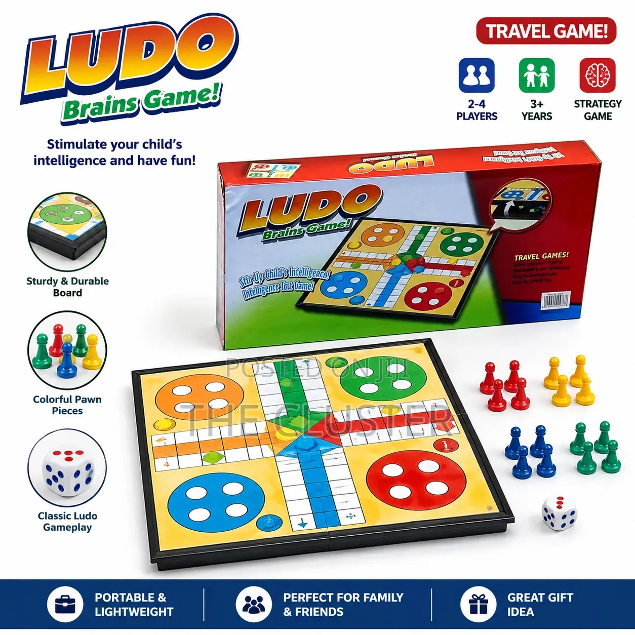 Ludo Board Game – Foldable Travel Family Game for Kids Adults