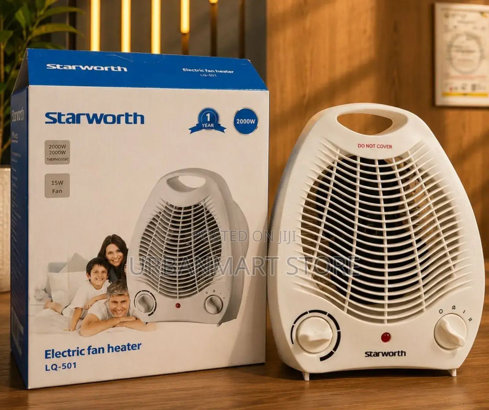 Starworth Electric Fan Heater With Adjustable Thermostat