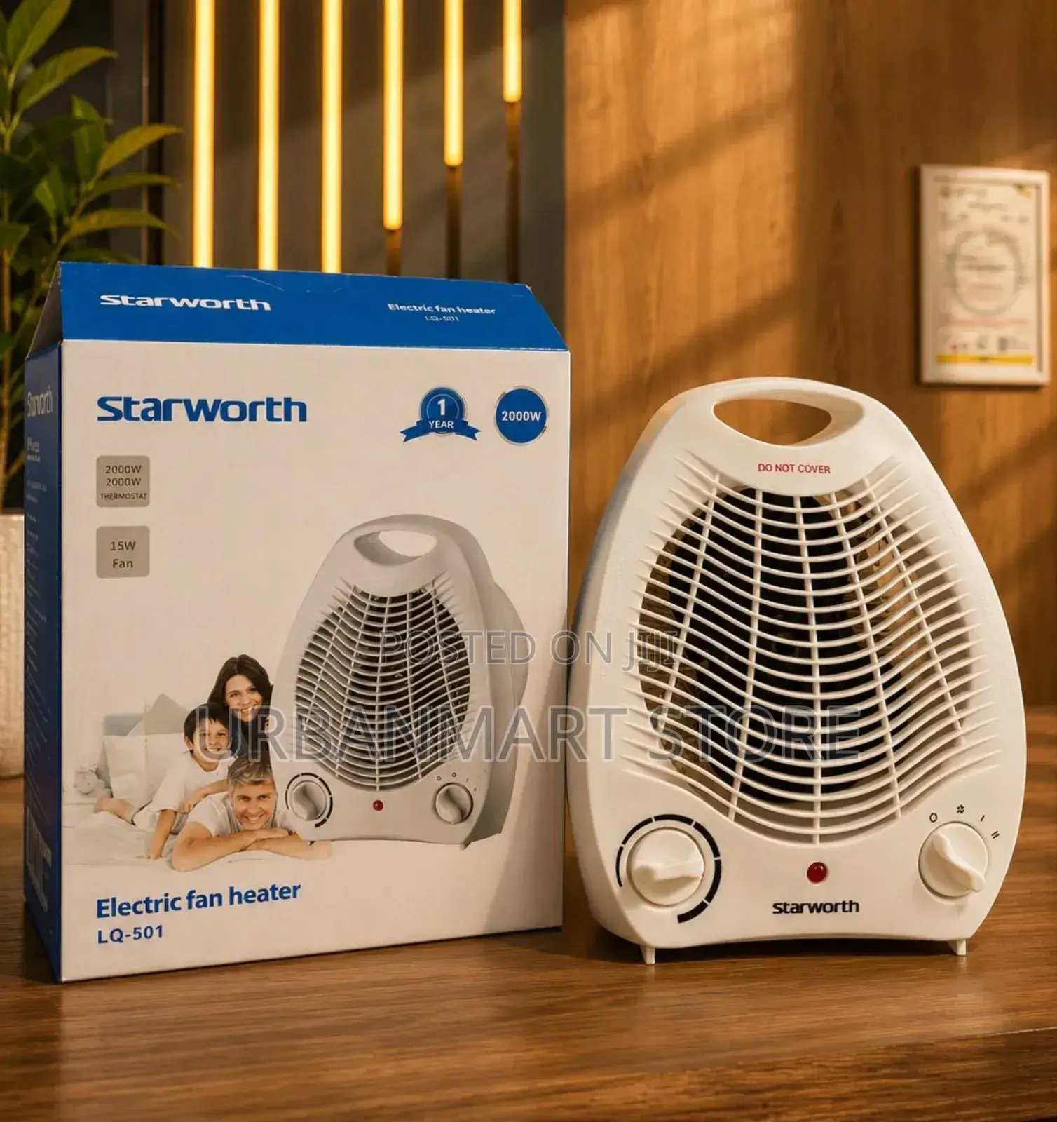 Starworth Electric Fan Heater With Adjustable Thermostat