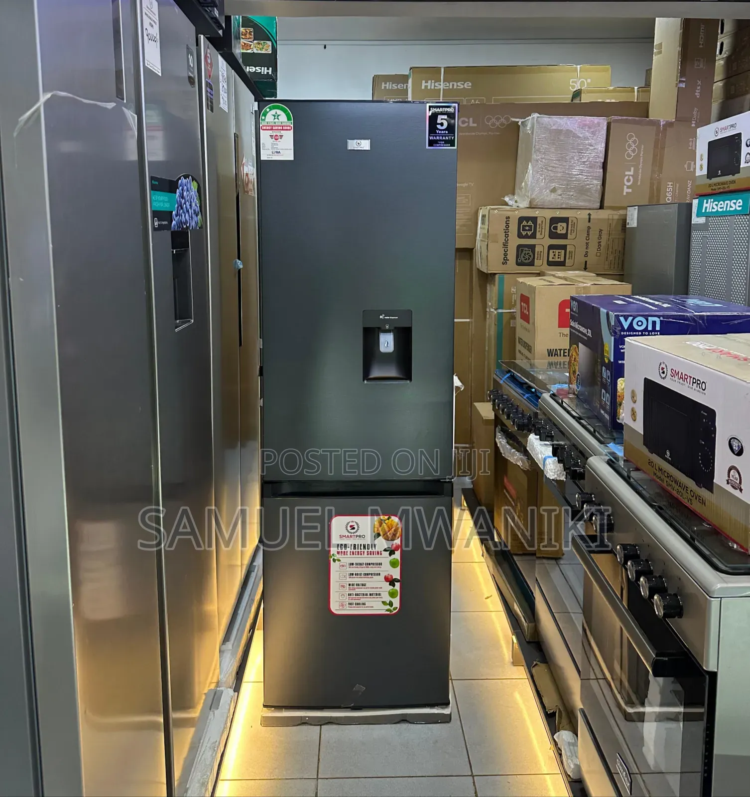 Smartpro 268l Bottom Freezer Fridge With Water Dispenser – Dark Inox