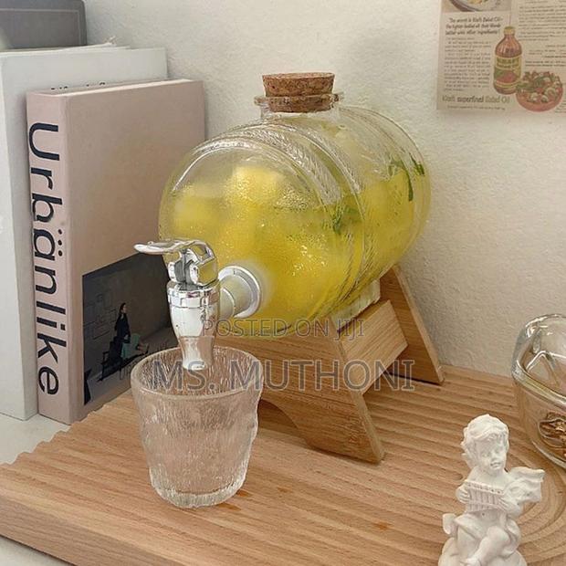 5 L Glass Manual Beverage Dispenser With a Bamboo Stand - thumbnail 4
