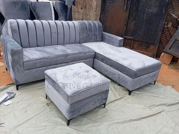 Stylish 6‐Seater Grey L‐Shaped Sofa With Footrest - thumbnail 2
