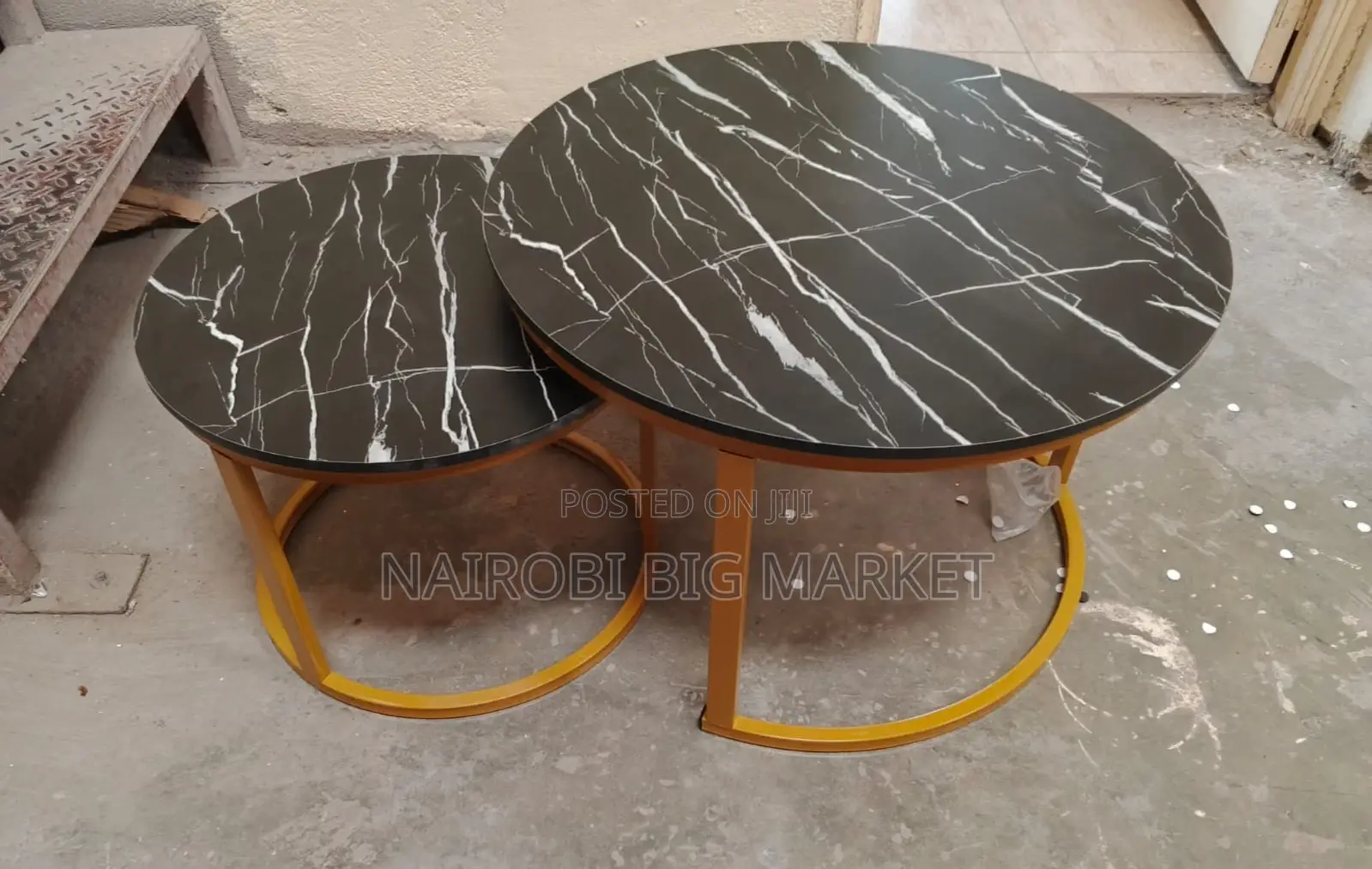 Black Nesting Coffee Table Marble Effect (Mdf)