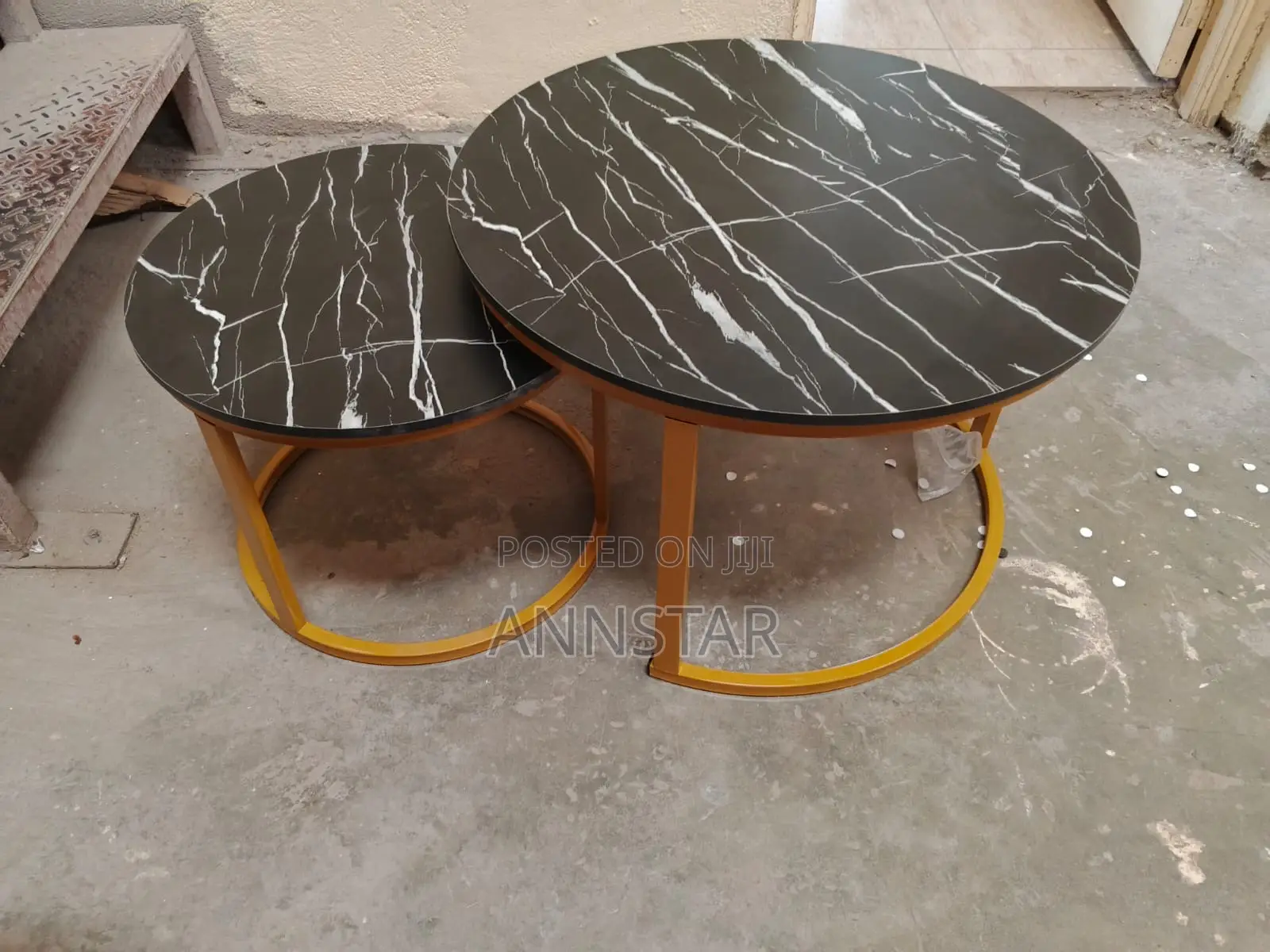 Black Nesting Coffee Table Marble Effect (Mdf)