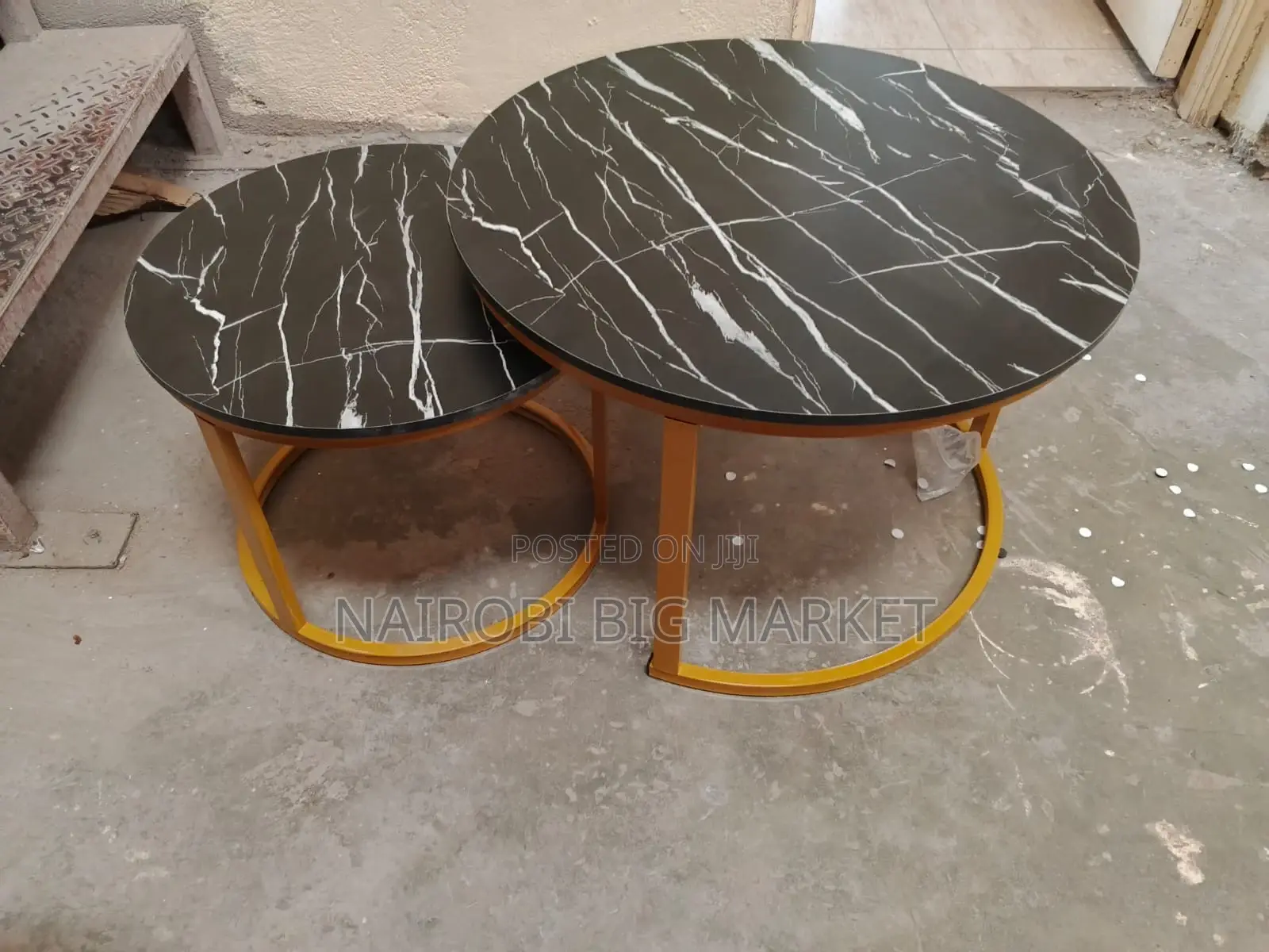 Black Nesting Coffee Table Marble Effect (Mdf)