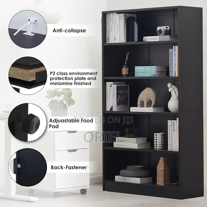 Office Bookshelf : Black Office 5 Shelf Bookcase