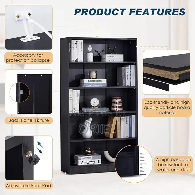 Office Bookshelf : Black Office 5 Shelf Bookcase