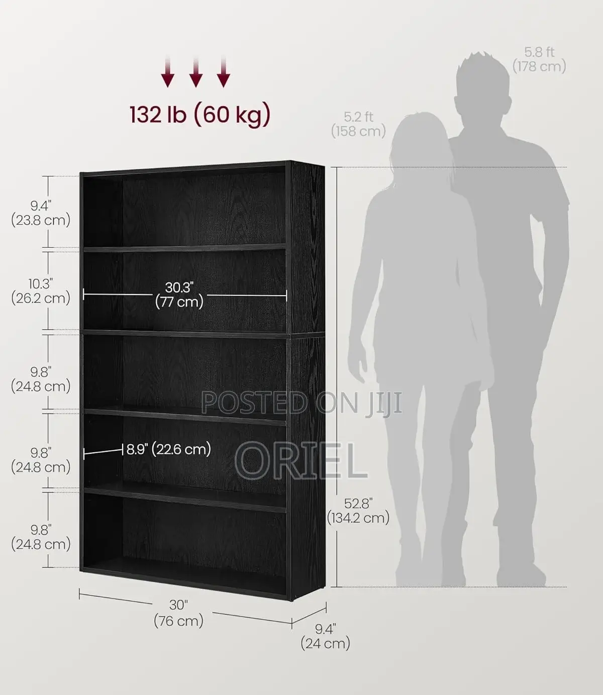 Office Bookshelf : Black Office 5 Shelf Bookcase