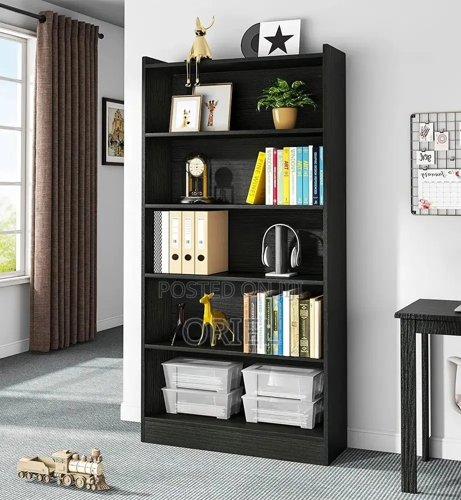 Office Bookshelf : Black Office 5 Shelf Bookcase