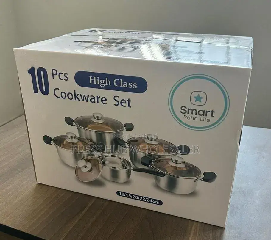 Smart Raha Life 10-Piece Stainless Steel Cookware Set With Glass Lids