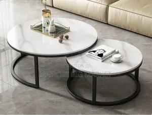 Modern Luxury 2in1 Pure Marble Nesting Tables With Black Stand