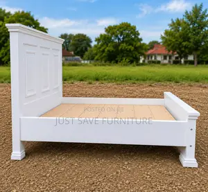 5x6 White Modern Wooden Bed – Elegant Bedroom Bed Frame