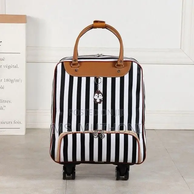 Generic Cabin Trolley Bag Ft Black and White Striped Pattern Wheels