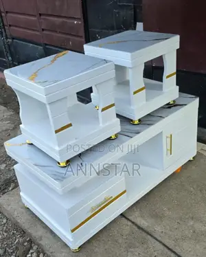 Coffee Table With Glass/Marble Topping With 2 Stools