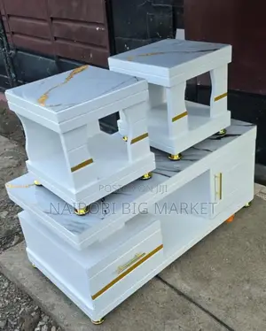 Coffee Table With Glass/Marble Topping With 2 Stools
